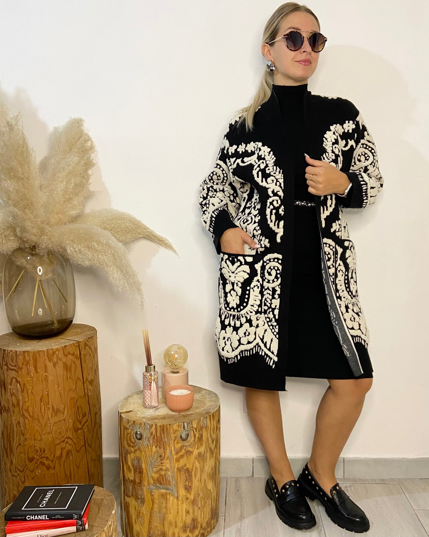 Cardigan damascato