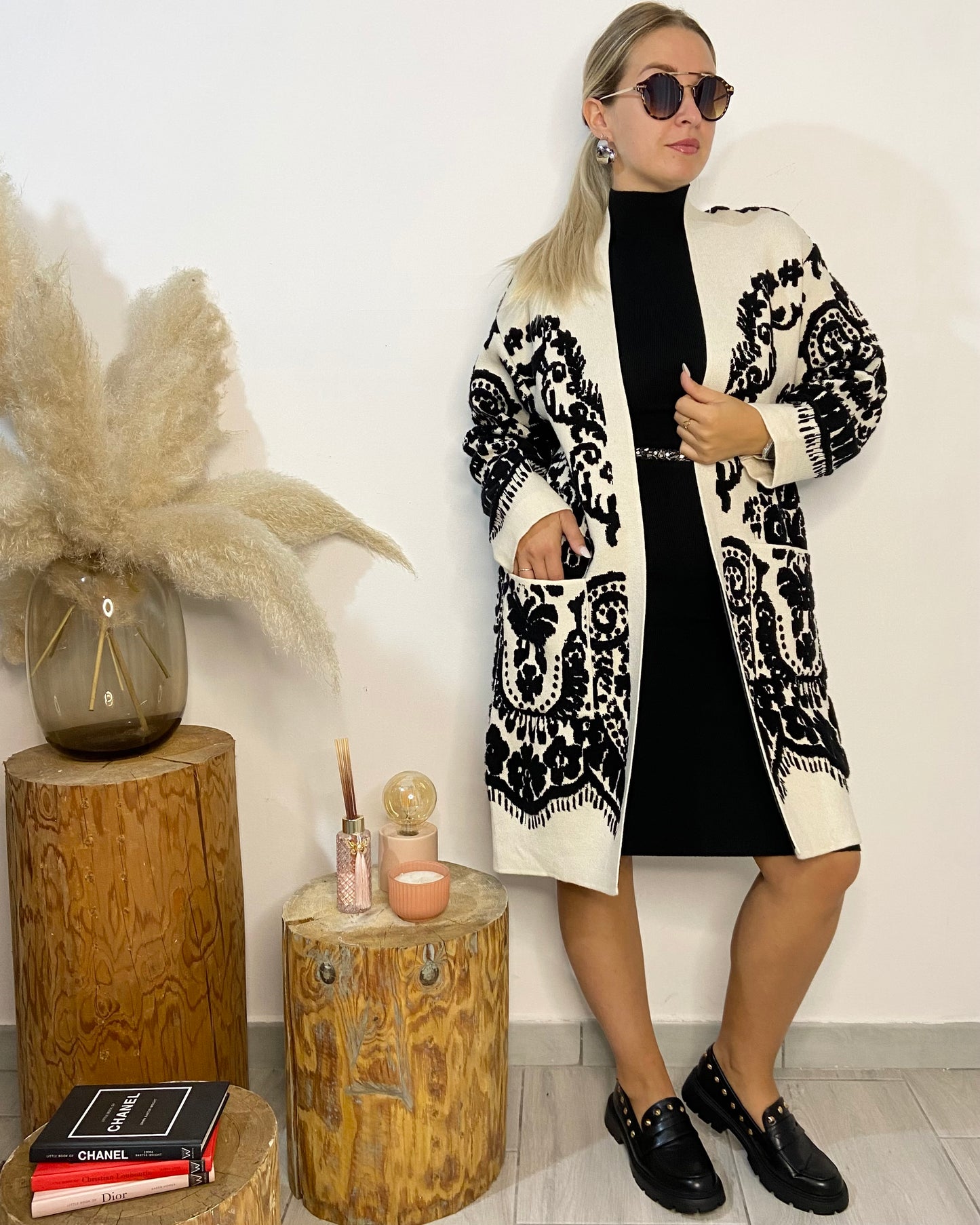 Cardigan damascato