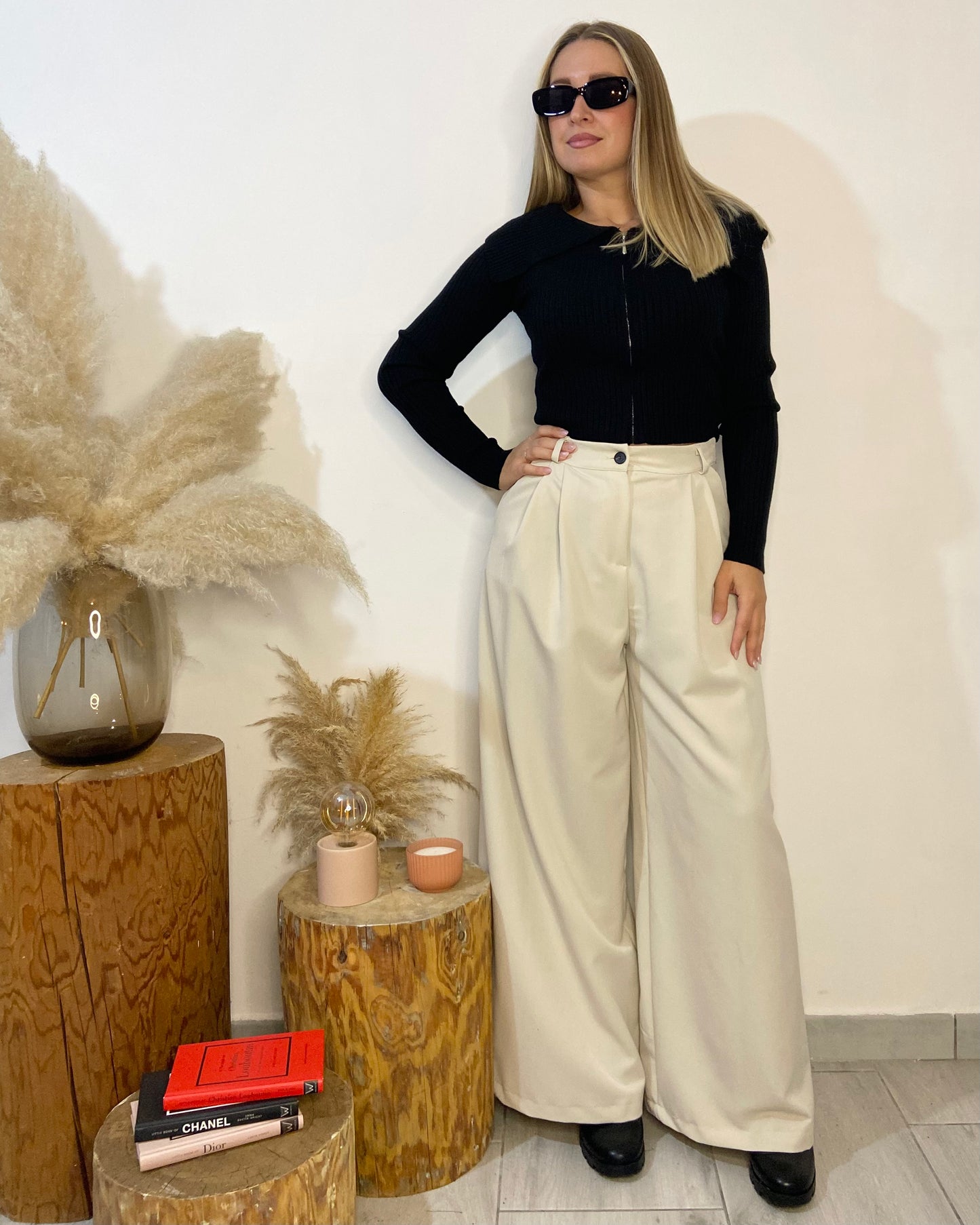 Pantalone palazzo con piences