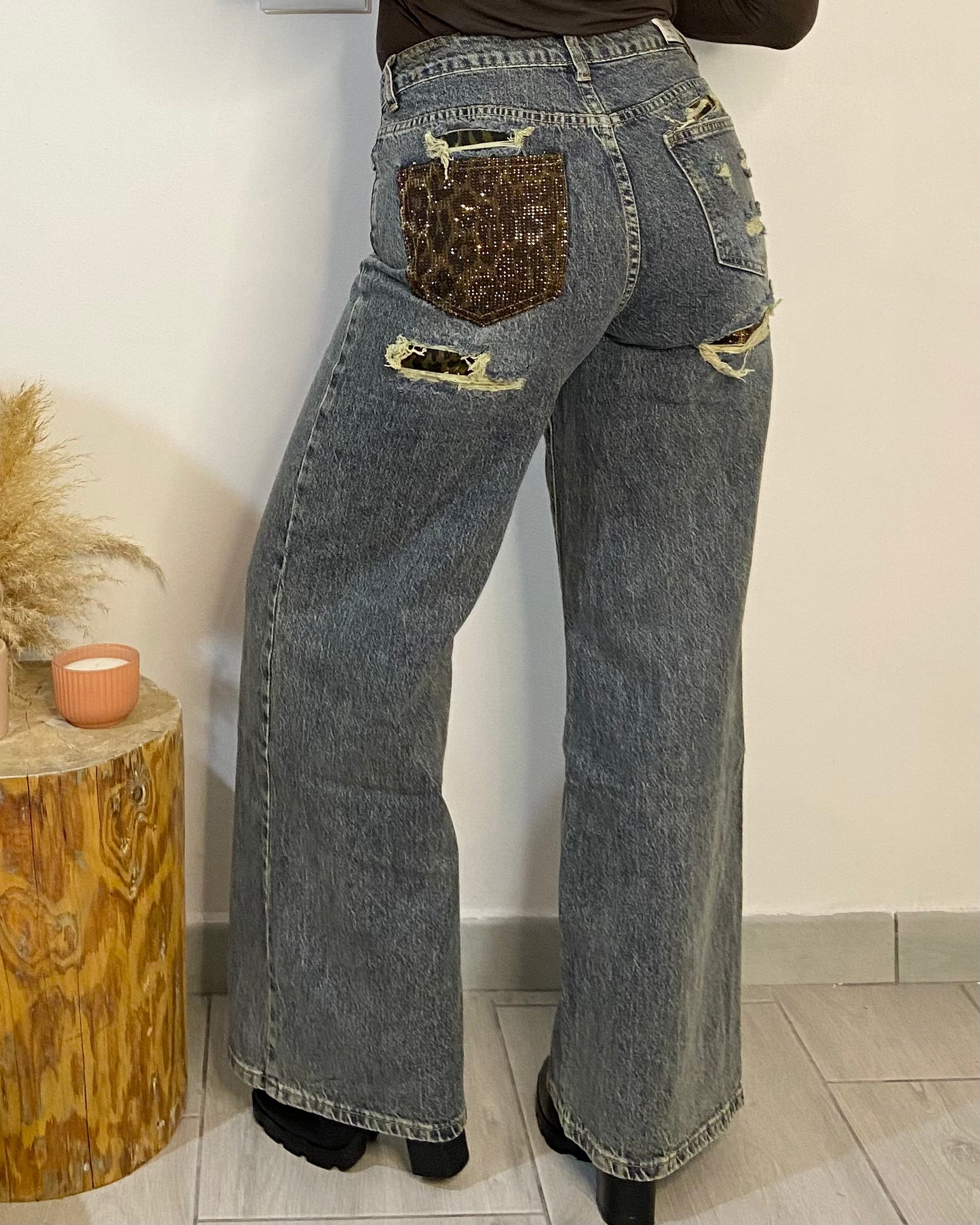 Jeans dettaglio leopardato
