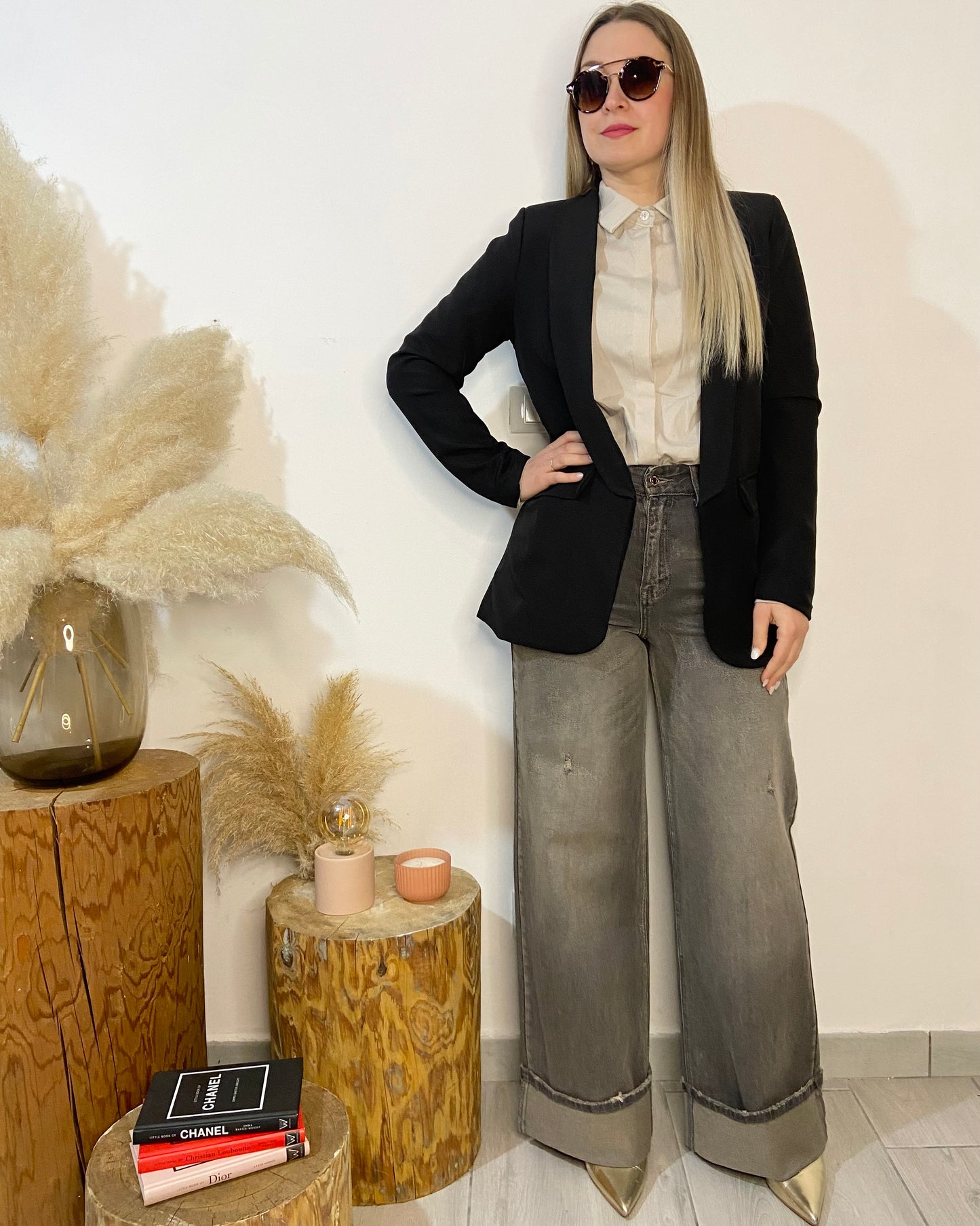 Jeans palazzo risvolto