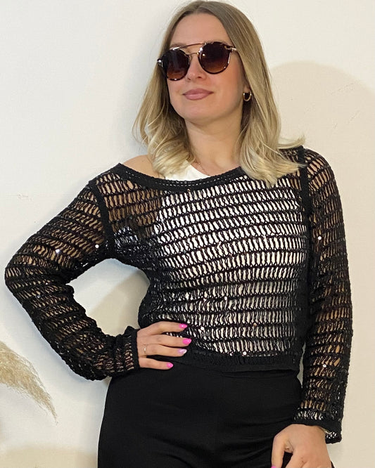 Maglia traforata con paillettes