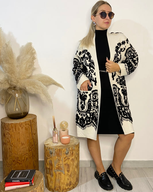 Cardigan damascato