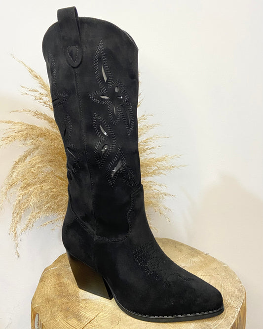 Stivale texano in suede traforato