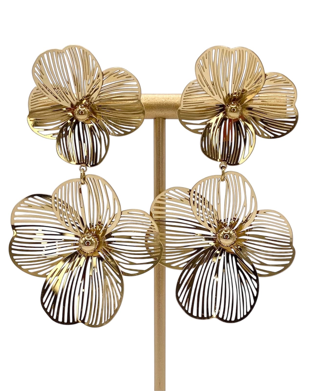 Orecchini fiore 3d pendente oro