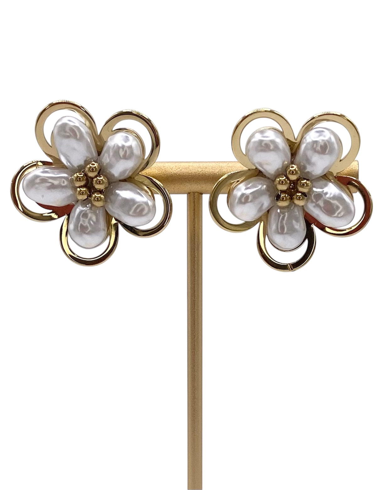 Orecchini fiore/perle oro