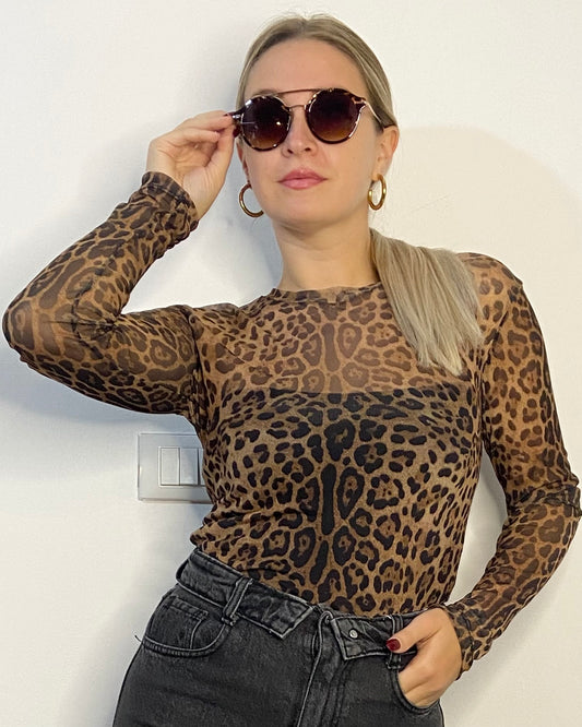 LUMINA Body in tulle leopardato