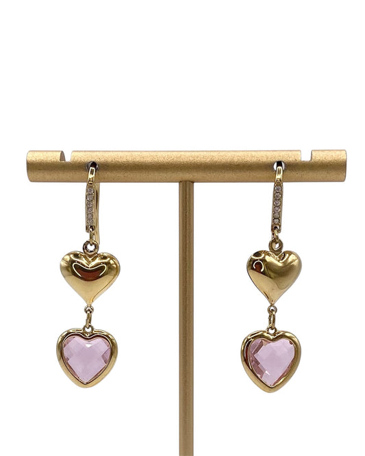 Orecchini pendenti cuori oro