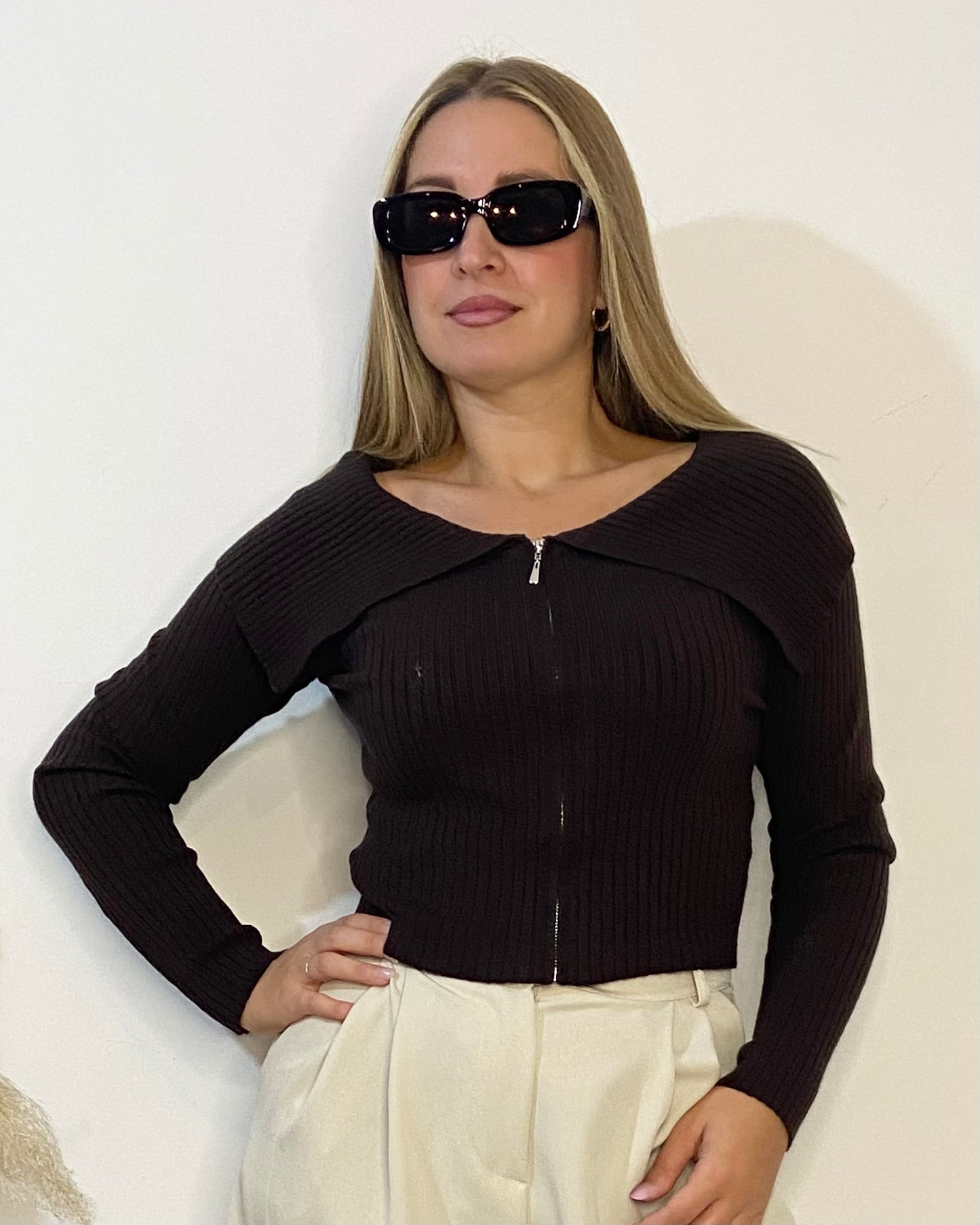 Cardigan a costine crop