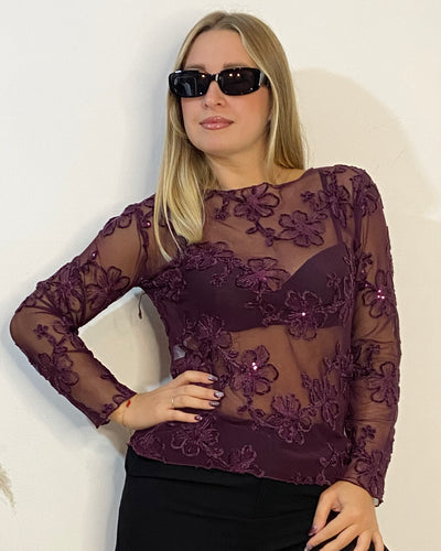 Maglia con ricami floreali